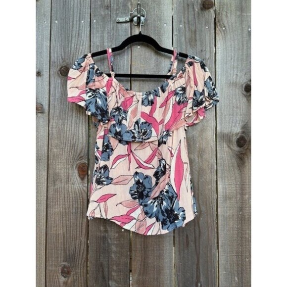 Billabong Floral Print Off Shoulder Ruffle Sleeve Top Large - Picture 1 of 4
